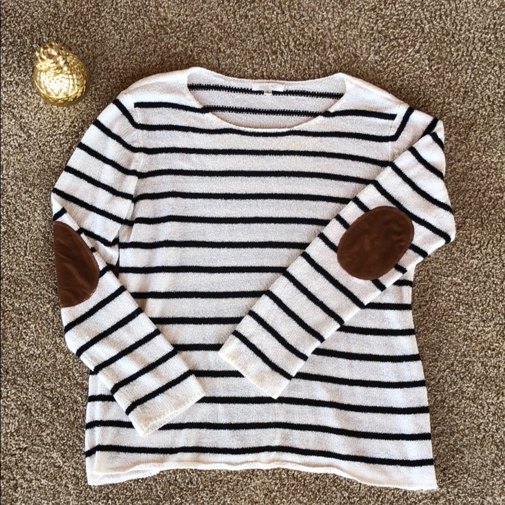 August Mist Lylah Elbow Patch Striped Pullover